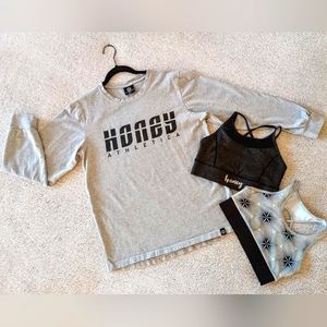Honey Athletica Classic long sleeve tee with sports bras bundle, size Medium